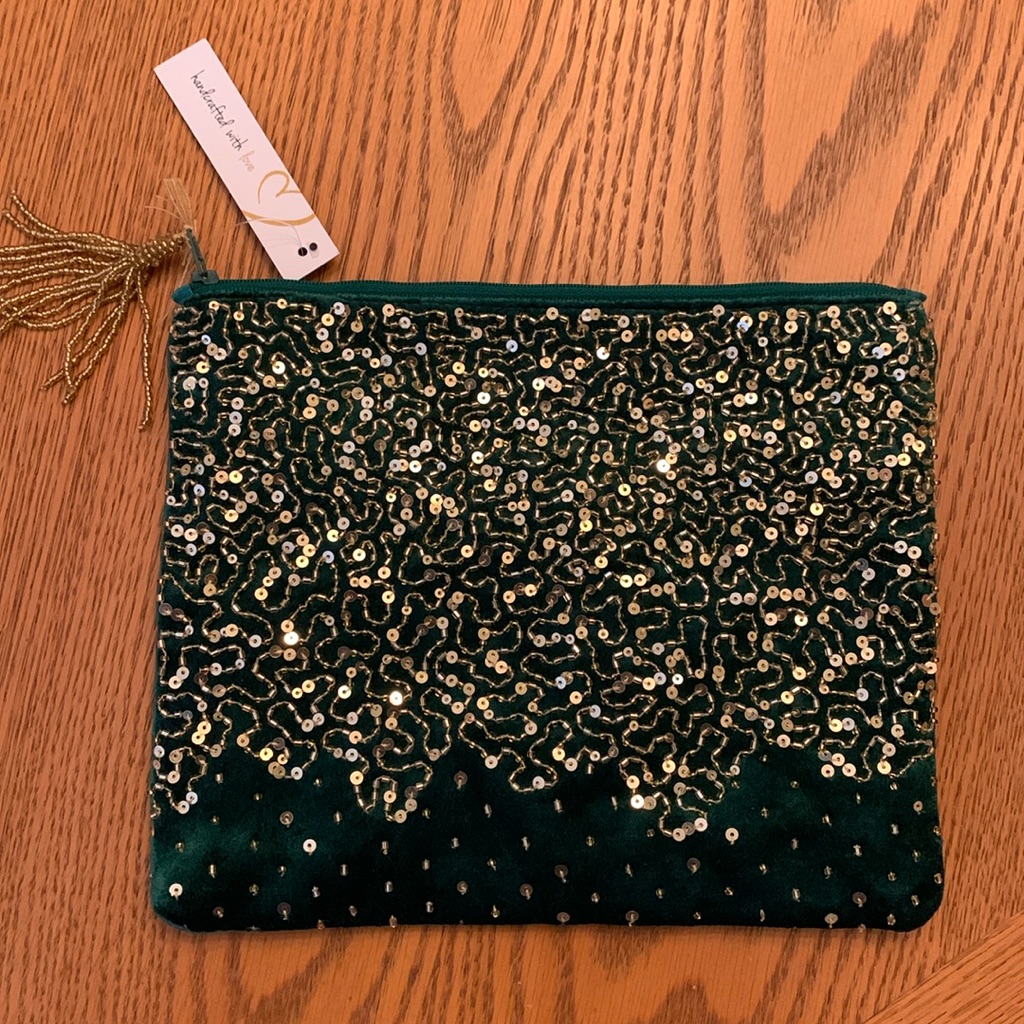 Dark Green Velvet Pouch